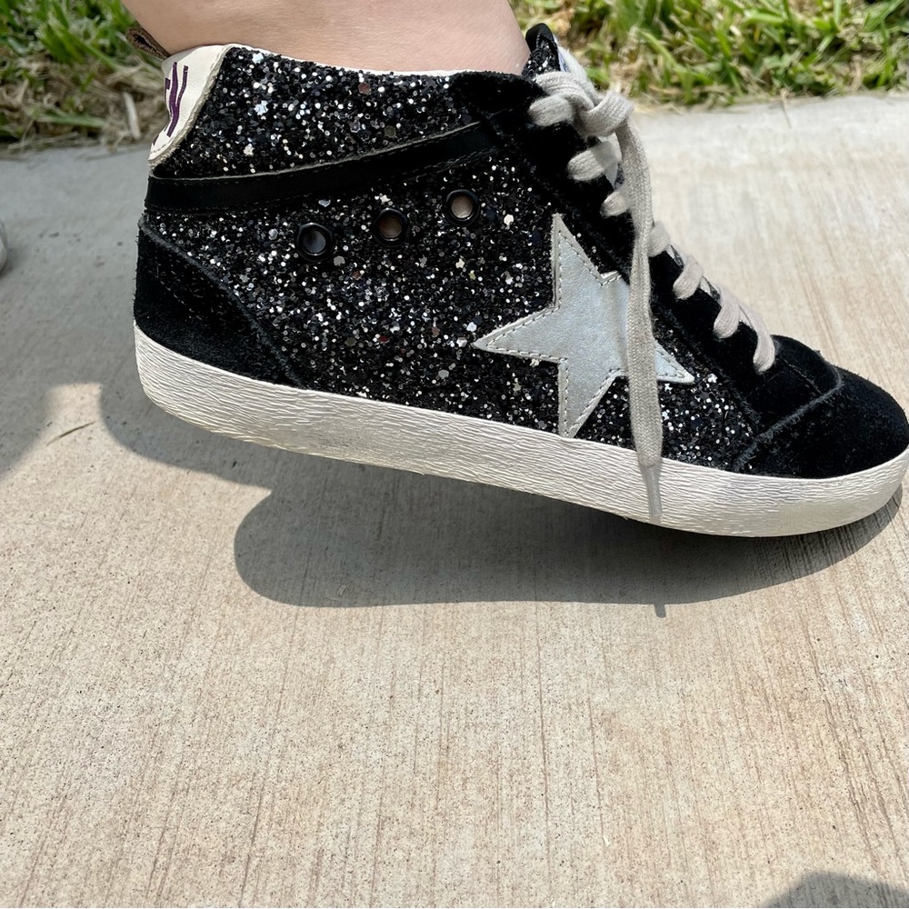 Golden Goose Black Glitter High-Top Sneakers with White Star